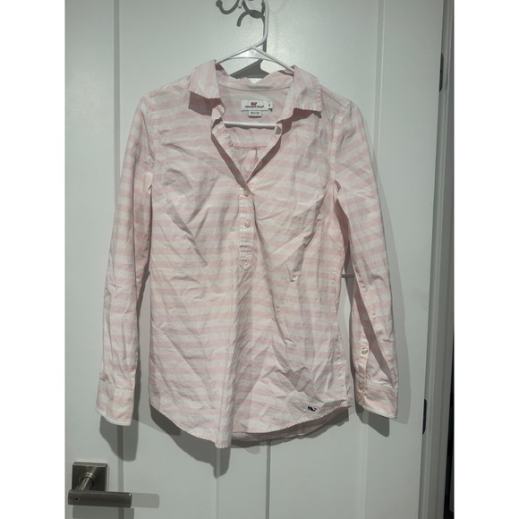 Vineyard Vines Tops - Vineyard Vines Pink White Stripe Button Up Shirt Women's Size 2 Long Sleeve